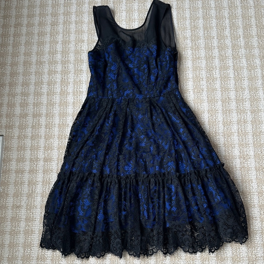 Moulinette Soeurs Black and Blue Lace Midi Dress